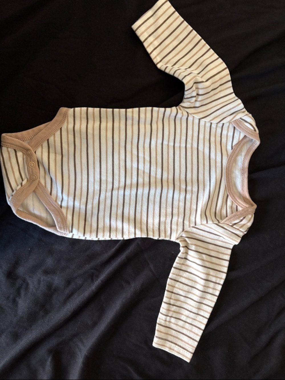 chick pea Cream and Brown Striped Long-Sleeve Baby Bodysuit